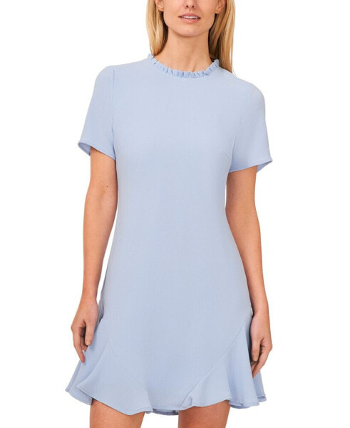 Women's Ruffle Trim Short Sleeve Godet A-Line Dress