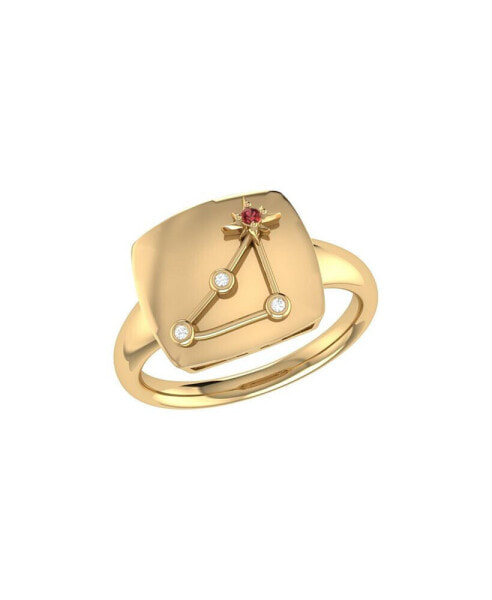 Capricorn Goat Design Sterling Silver Garnet Gemstone Diamond Signet Ring