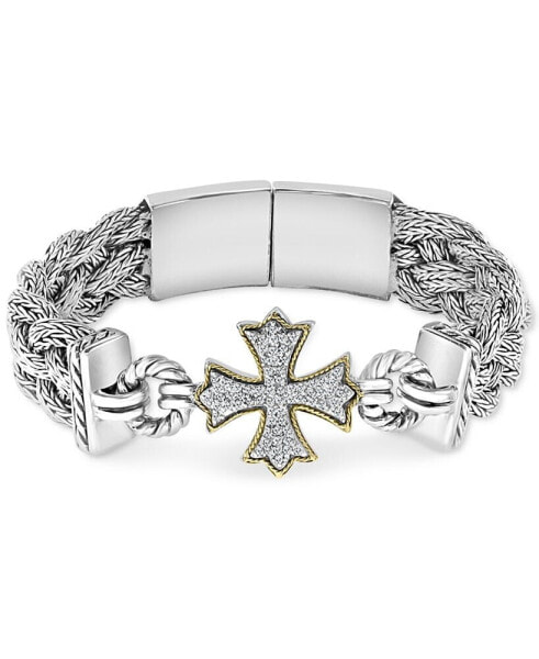 EFFY® Diamond Cross Woven Bracelet (1/3 ct. t.w.) in Sterling Silver & 18k Gold