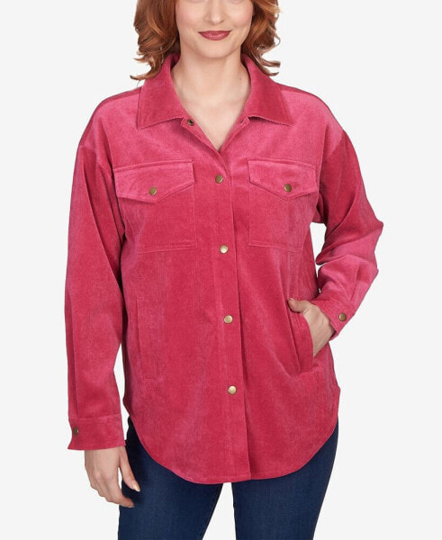 Petite Button Up Solid Corduroy Shacket