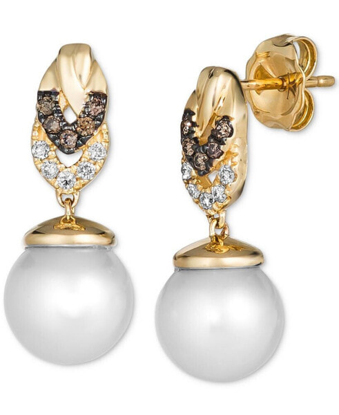 Vanilla Pearl (8mm) & Diamond (1/5 ct. t.w.) Drop Earrings in 14k Gold