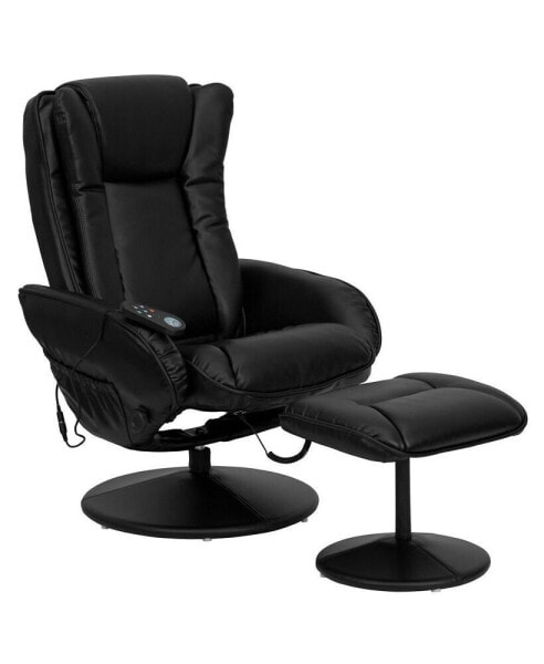 Massaging Multi-Position Plush Recliner Chair With Side Pocket And Ottoman