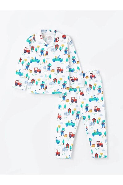 LCW baby Polo Yaka Uzun Kollu Baskılı Erkek Bebek Pijama Takım