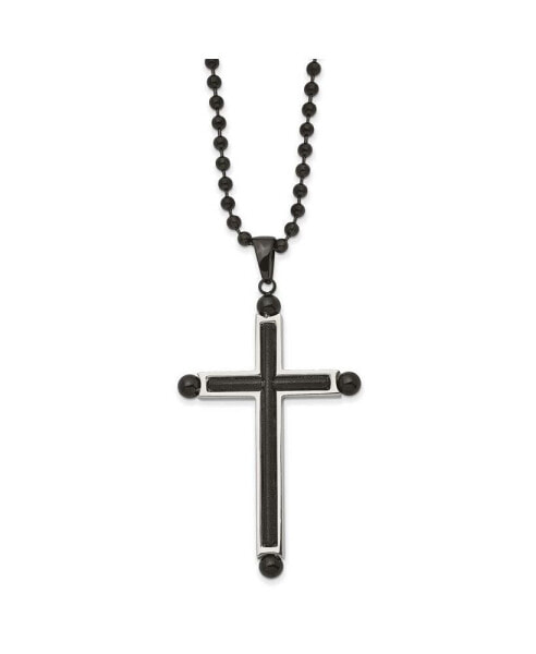 Polished Black IP-plated Cross Pendant on a Ball Chain Necklace