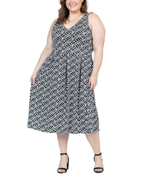 Plus Size Midi Length Sleeveless Pocket Dress