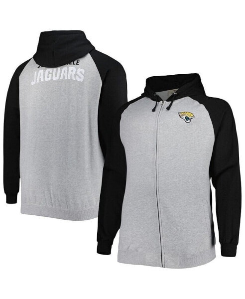 Men's Heather Gray Jacksonville Jaguars Big and Tall Fleece Raglan Full-Zip Hoodie Jacket