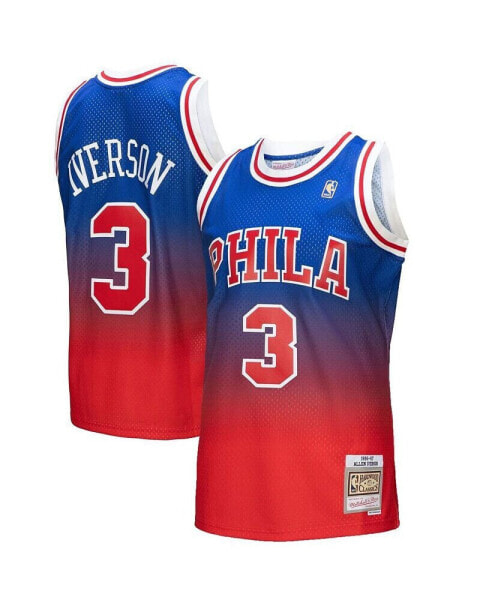 Men's Allen Iverson Red, Royal Philadelphia 76ers 1996/97 Hardwood Classics Fadeaway Swingman Player Jersey