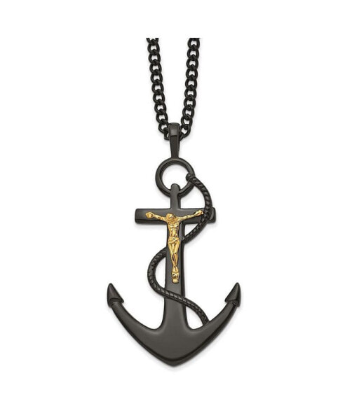 Chisel polished Black and Yellow IP-plated Crucifix Anchor Necklace