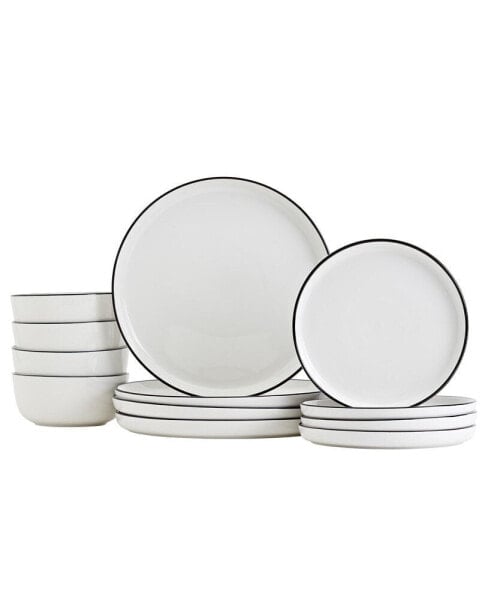 Набор посуды для ужина Tabletops Unlimited Black Rim, 12 предметов, сервис на 4 персоны