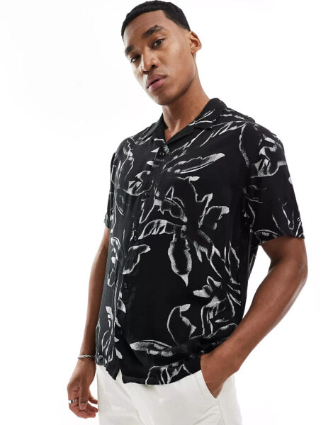 Jack & Jones revere collar shirt in black floral