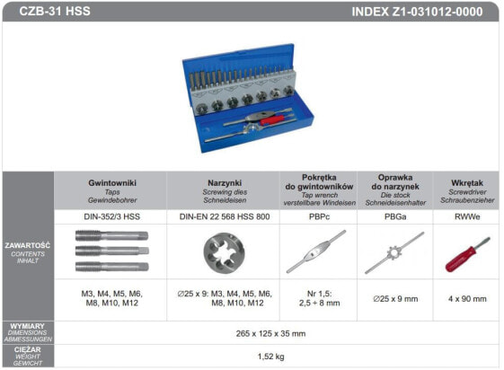 Fanar Threaders + повествования устанавливают 31 элемента. M3-M12 CZB-31 INOX