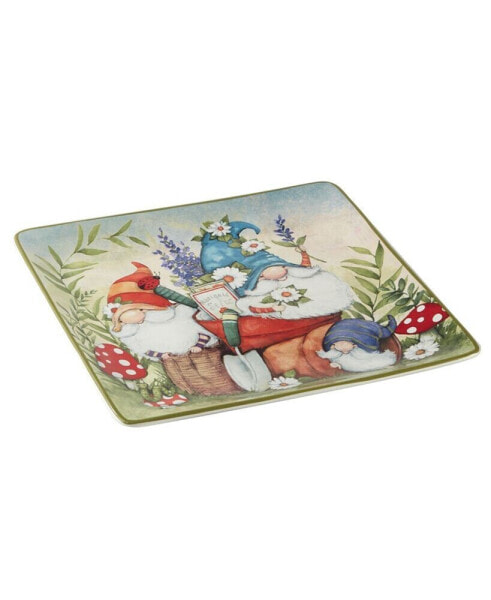 Garden Gnomes Square Platter 12.5"