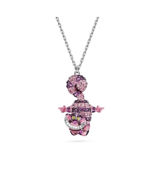 Cat Pink Rhodium Plated Alice In Wonderland Pendant Necklace