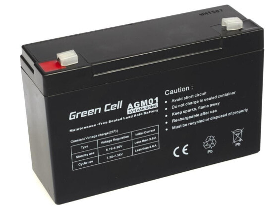 Green Cell AGM Battery 6V 12Ah - Batterie - 12.000 mAh - Sealed Lead Acid (VRLA) - 6 V - 1 pc(s) - Black - 12 Ah - 5 year(s)