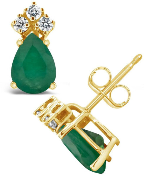 Emerald (1-3/8 ct. t.w.) and Diamond (1/8 ct. t.w.) Stud Earrings in 14k Yellow Gold (Also in Sapphire)