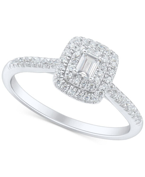 Кольцо Macy's Emerald-Cut Halo 14K White Gold.