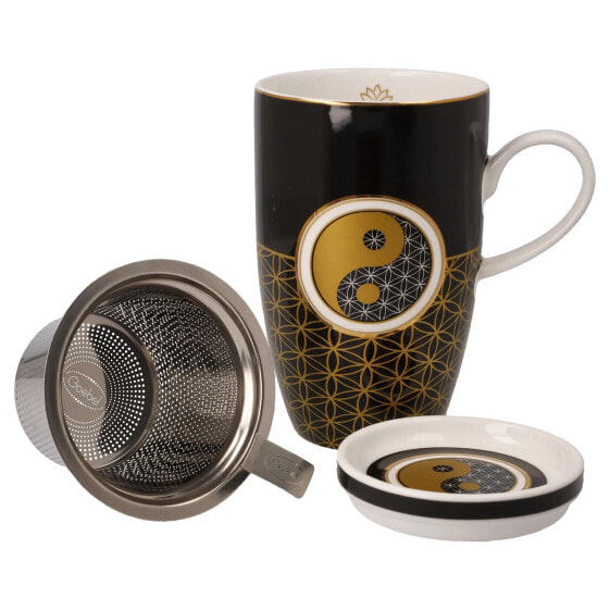 Чайная кружка с крышкой и ситечком Goebel Lotus Yin Yang Schwarz