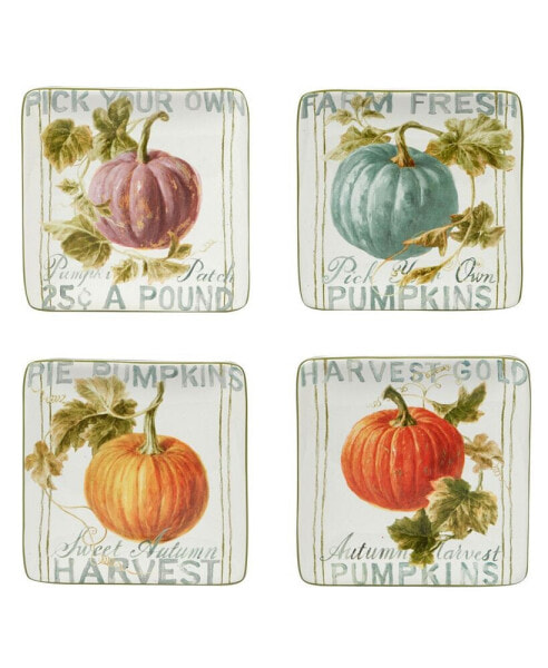 Autumn Harvest Canape Square Plate, Set of 4