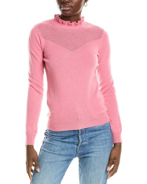 Sofiacashmere Ruffle Mock Neck Mesh Stitch Cashmere Sweater Women's