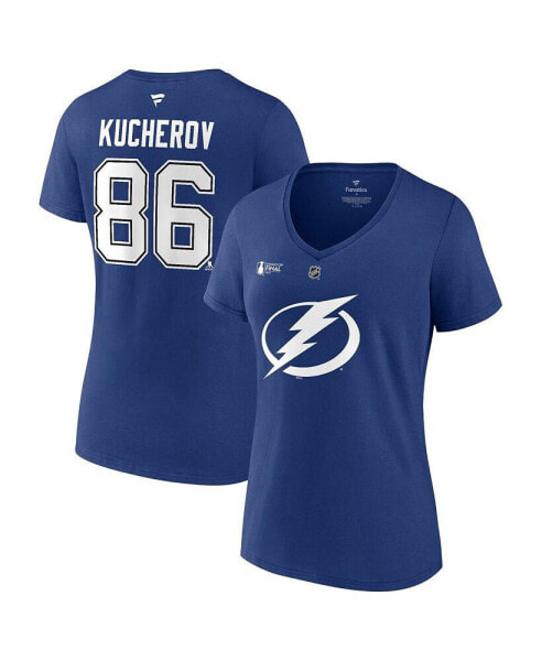 Women's Nikita Kucherov Blue Tampa Bay Lightning 2022 Stanley Cup Final Authentic Stack Name and Number V-Neck T-shirt
