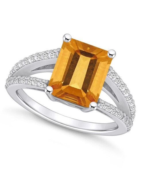 Citrine and Diamond Accent Ring in 14K White Gold