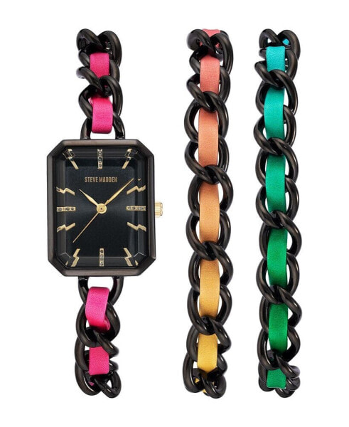 Часы и аксессуары STEVE MADDEN Ремешок из полиуретана с радужными цветами с черно-тонированной цепью, модель 22X28 мм