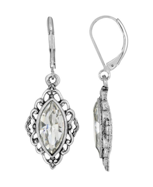 Silver-Tone Crystal Diamond Drop Lever back Earrings