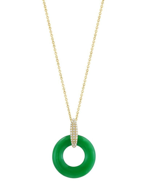 EFFY® Dyed Green Jade & Diamond (1/10 ct. t.w.) Circle 18" Pendant Necklace in 14k Gold