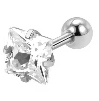 Steel piercing earring with clear crystal Square