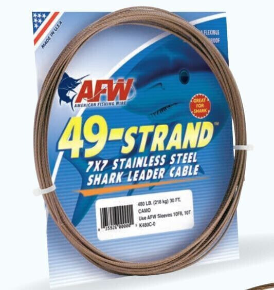 AFW 49 Strand Stainless Steel Wire Leader | 30 Feet | Camo Brown | Pick Test