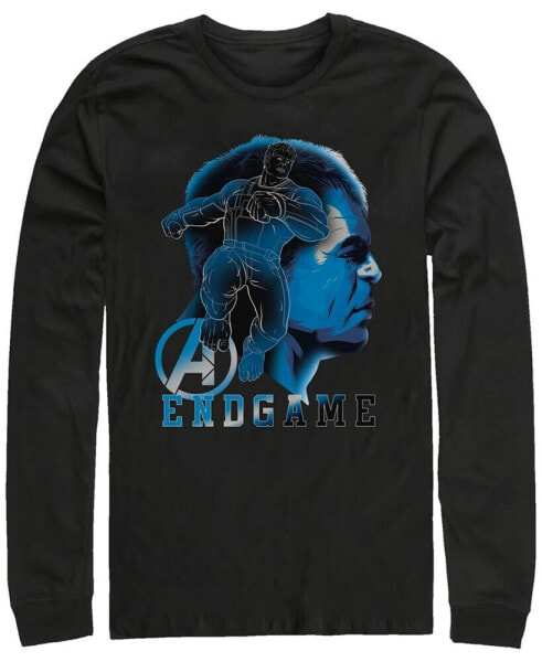 Marvel Men's Avengers Endgame Blue Hulk Side View Silhouette, Long Sleeve T-shirt