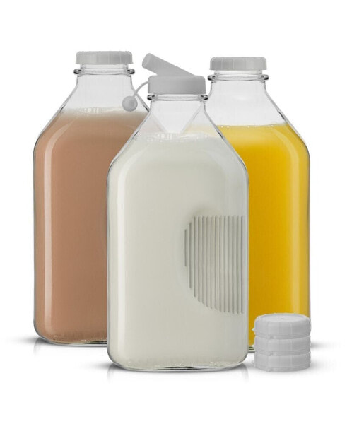 Glass Milk Bottles with Lids 64 oz