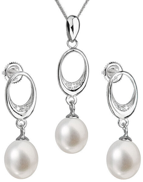 Silver jewelry set with natural pearls Pavon 29040.1