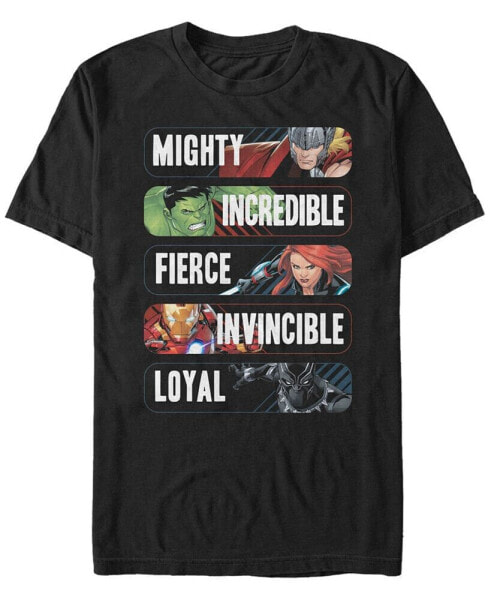 Marvel Men's Avengers Adjectives Mighty Incredible Fierce Invincible Loyal, Short Sleeve T-Shirt