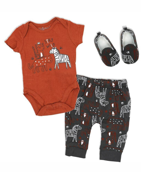 Baby Boys Stay Wild Bodysuit, Jogger Pants and Shoes, 3 Piece Set