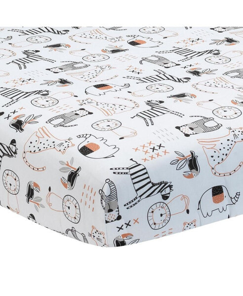 Patchwork Jungle Animals White 100% Cotton Baby Fitted Crib Sheet