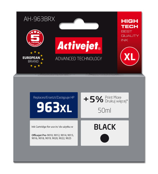 Activejet AH-963BRX ink for HP printers - Replacement HP 963XL 3JA30AE; Premium; 2100 pages; black - High (XL) Yield - Dye-based ink - 50 ml - 2100 pages - 1 pc(s) - Single pack