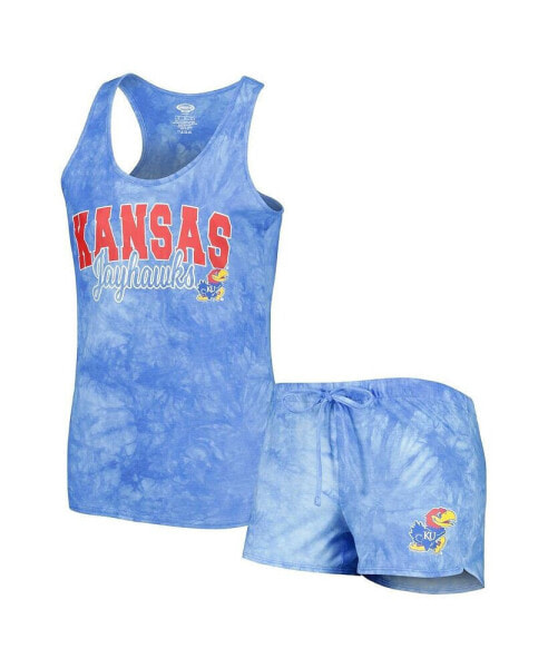 Women's Royal Kansas Jayhawks Billboard Tie-Dye Tank and Shorts Sleep Set