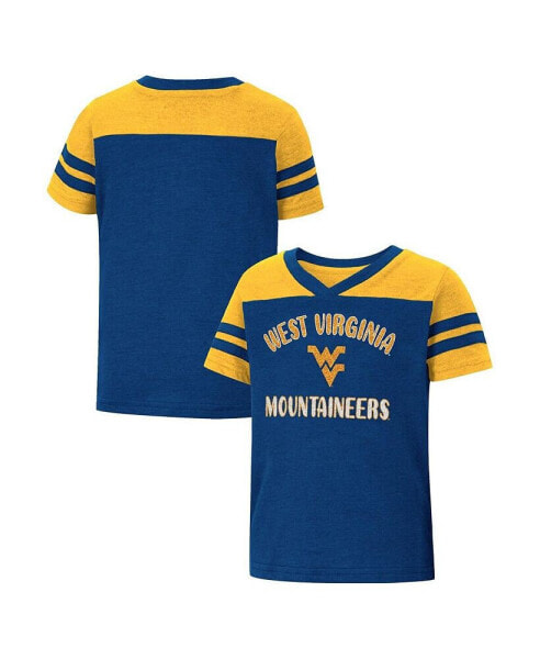 Girls Toddler Navy, Gold West Virginia Mountaineers Piecrust Promise Striped V-Neck T-shirt
