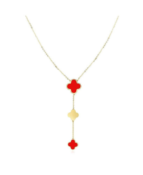 The Lovery coral Clover Lariat Necklace