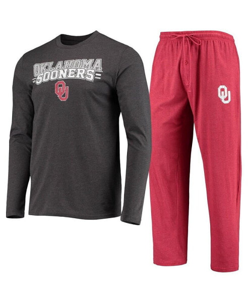 Men's Crimson and Heathered Charcoal Oklahoma Sooners Meter Long Sleeve T-shirt and Pants Sleep Set