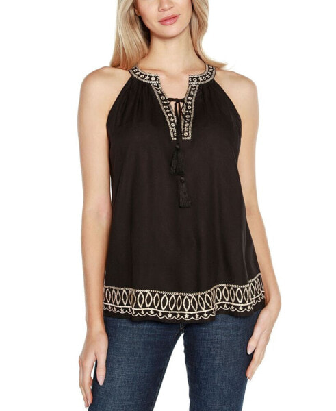 Women's Lurex Embroidered Keyhole Tank