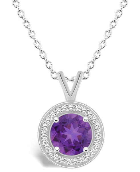 Amethyst (1-1/4 ct. t.w.) and Diamond (1/8 ct. t.w.) Halo Pendant Necklace in Sterling Silver