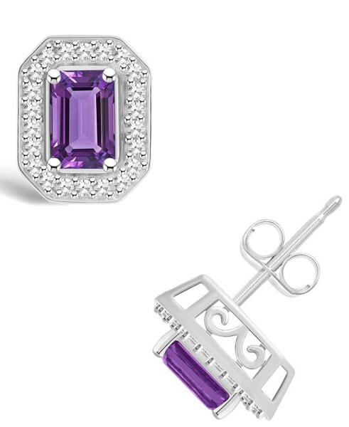 Amethyst (1-1/10 ct. t.w.) and Diamond (1/5 ct. t.w.) Halo Studs in Sterling Silver