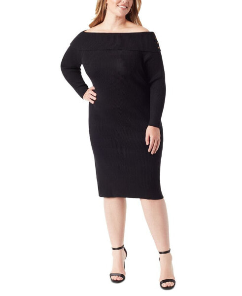 Trendy Plus Size Aaryn Rib-Knit Off-The-Shoulder Dress