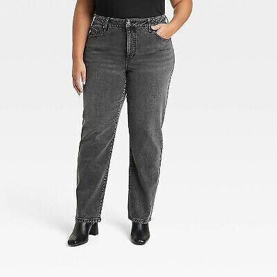 Women's High-Rise Straight Leg Jeans - Ava & Viv Black Wash 20