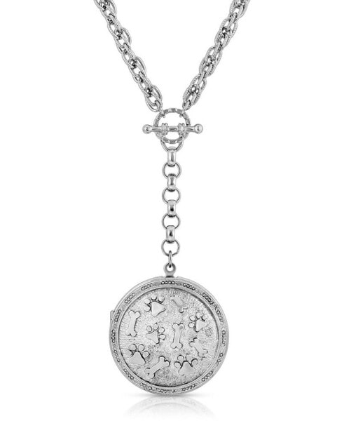 2028 silver Tone Paw Print Locket Y Necklace