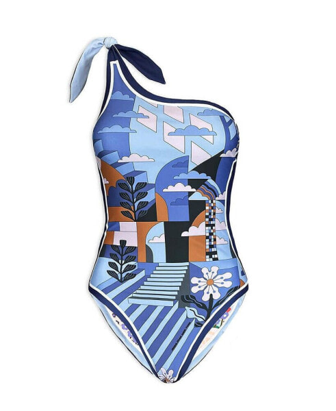 Blue Imagination Reversible One-Shoulder Swimsuit