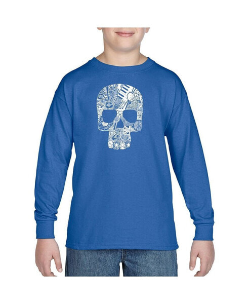 Child Rock n Roll Skull - Boy's Word Art Long Sleeve T-Shirt