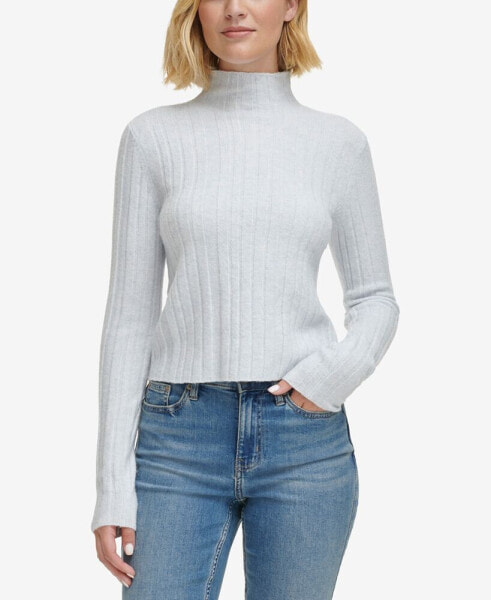 Women's Mock-Neck Long-Sleeve Ribbed Sweater